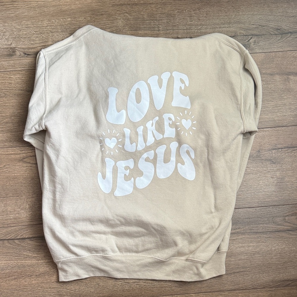 Women's Tan Sweatshirt with White Print